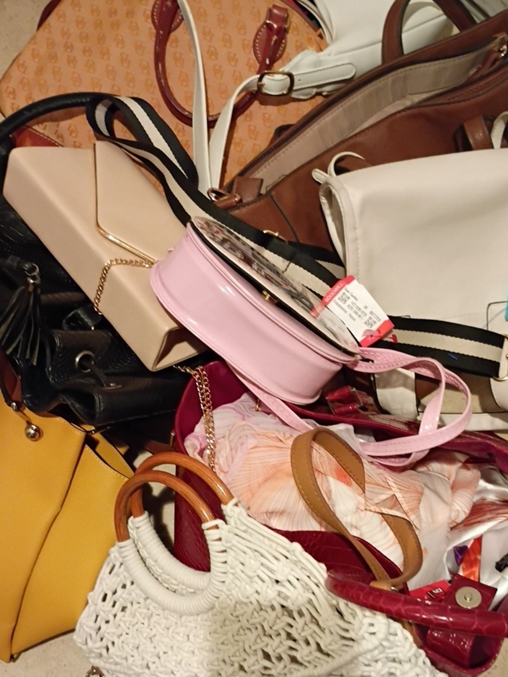 Round Pink Crossbody Bag with Striped Adjustable Strap